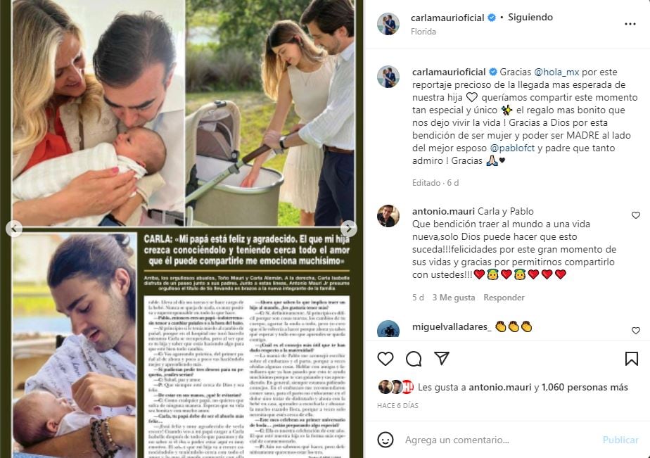 Toño Mauri habla de la llegada de su primera nieta Carla Isabelle
