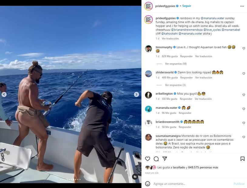 Jason Momoa deja nada a la imaginación mientras se va de pesca con sus amigos