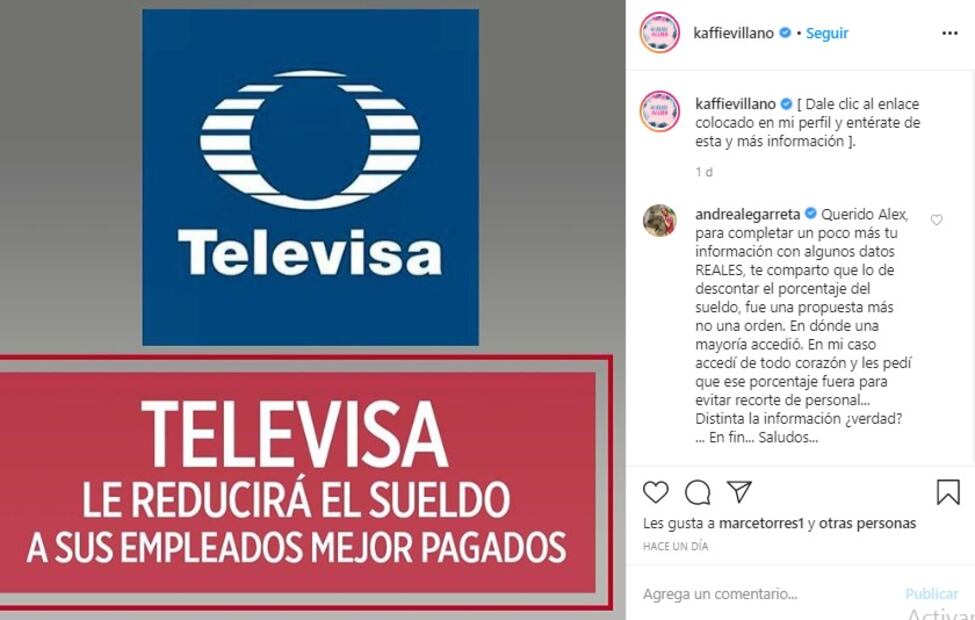 Andrea Legarreta aclara reducción de sueldos en Televisa 