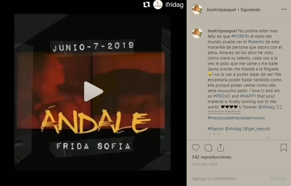 El amoroso mensaje de Beatriz Pasquel, esposa de Pablo Moctezuma, a Frida Sofía 