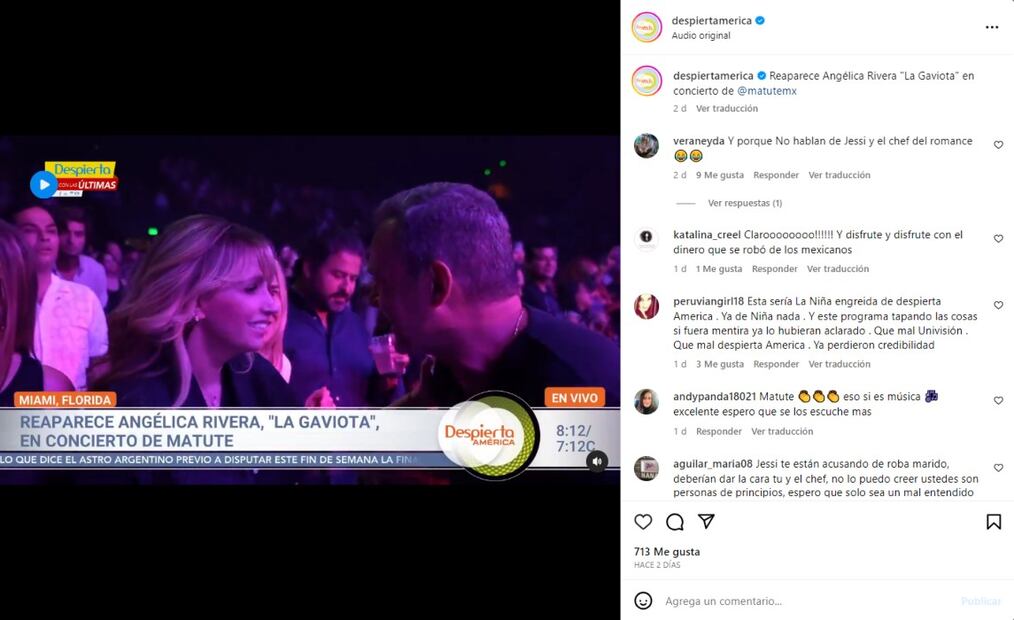 Angélica Rivera en el concierto de Matute con Alan Tacher / Instagram