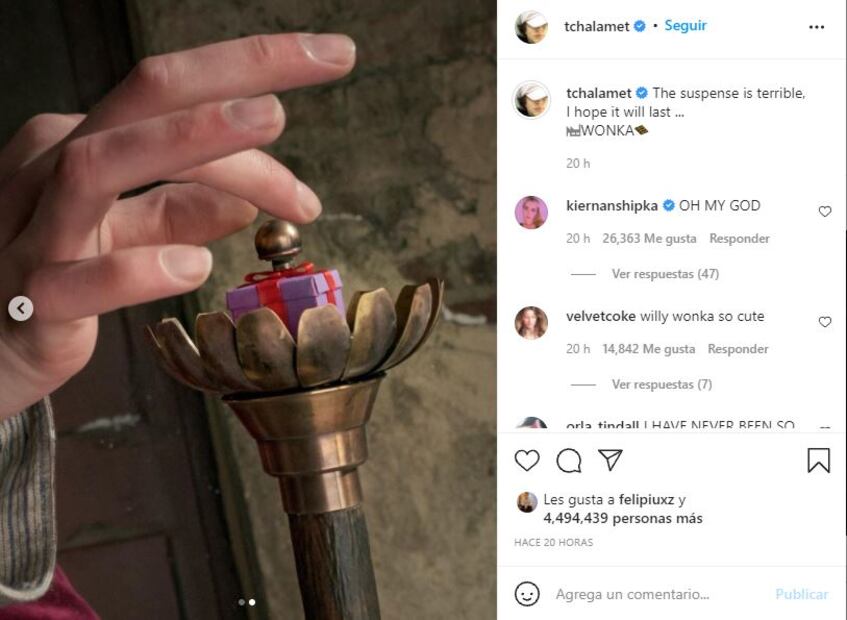 Timothée Chalamet revela cómo luce caracterizado de Willy Wonka