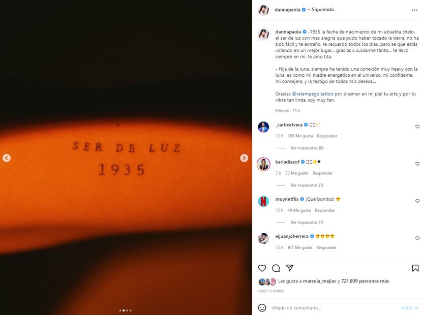 Danna Paola se hace un tatuaje en memoria de su abuelita Chelo