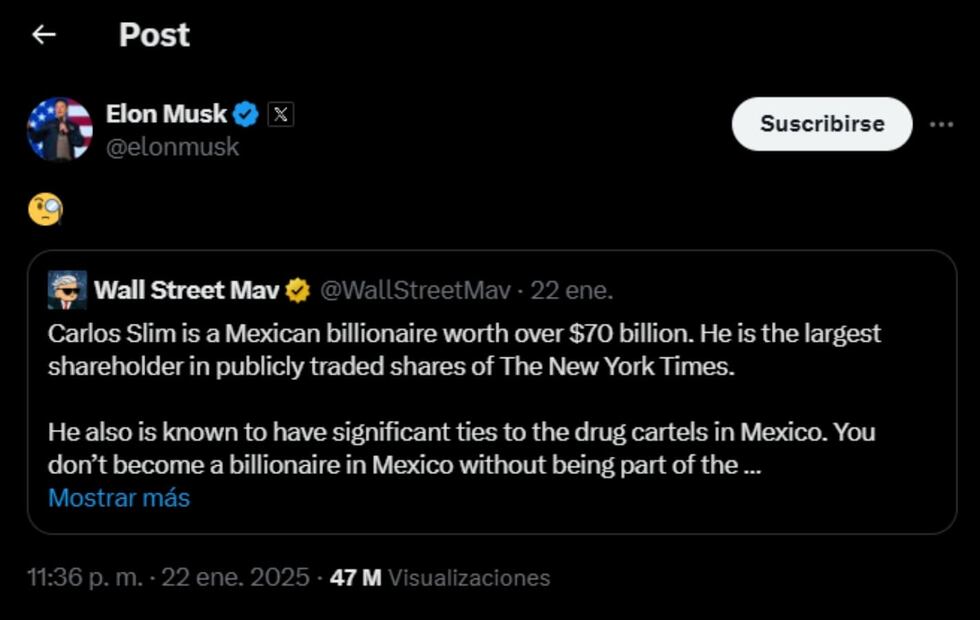 El mensaje de Elon Musk sobre Carlos Slim / Foto: Captura