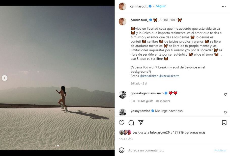 Camila Sodi publica foto completamente desnuda y manda mensaje de libertad
