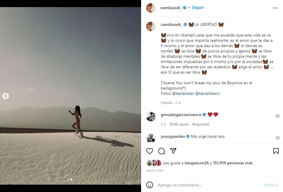 Camila Sodi publica foto completamente desnuda y manda mensaje de libertad