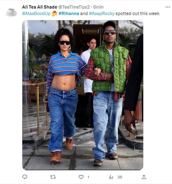 Rihanna sale a caminar y presume su pancita con prendas muy de los 90