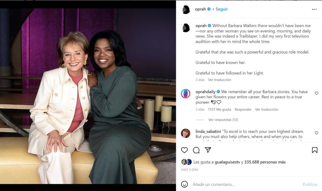 Oprah Winfrey rinde homenaje a Barbara Walters en caminata de gratitud