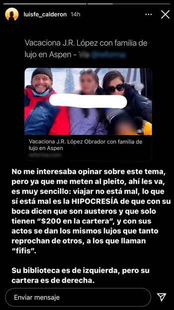 Hijo de Felipe Calderón critica viaje de hijo de López Obrador