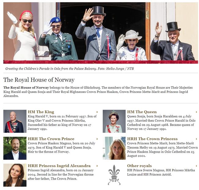 La página web oficial de la familia real noruega / Foto: Captura de pantalla
