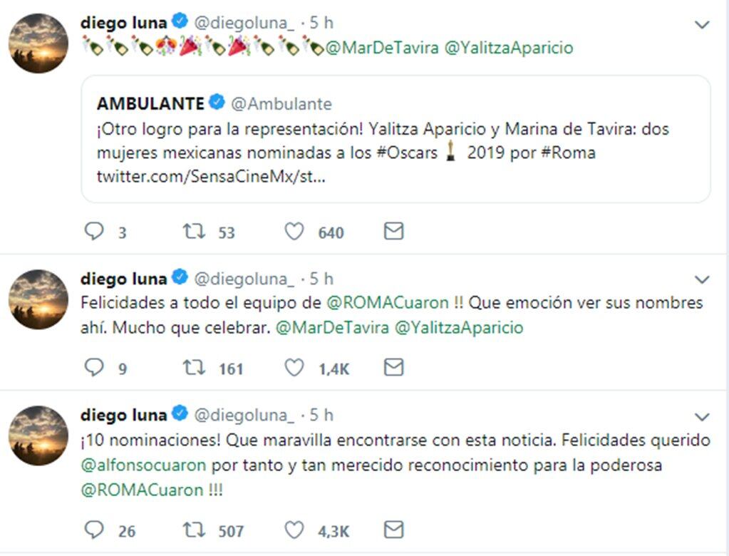 Amigos felicitan a Alfonso Cuarón por la nominación de Roma a los premios Oscar