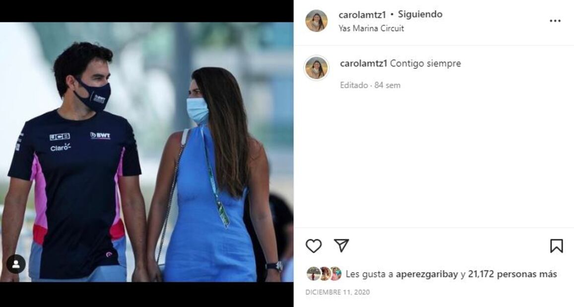 Checo Pérez y su esposa Carola Martínez aparecen juntos y enamorados
