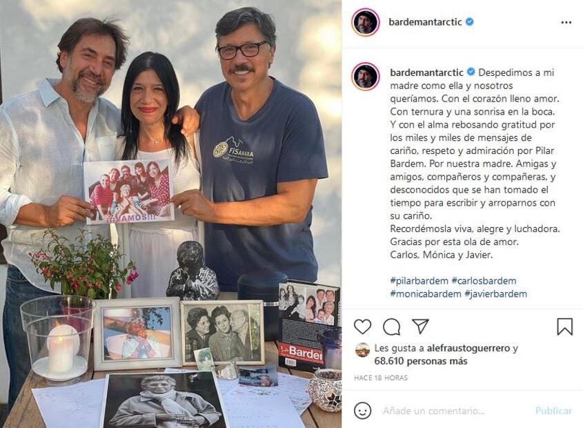 Penélope Cruz escribe conmovedora carta por el fallecimiento de su suegra, Pilar Bardem