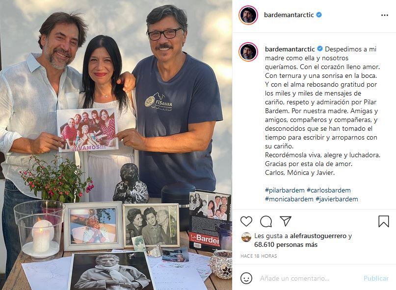 Penélope Cruz escribe conmovedora carta por el fallecimiento de su suegra, Pilar Bardem