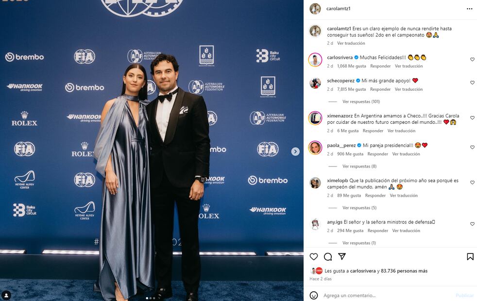 Checo Pérez y Carola Martínez/Instagram.