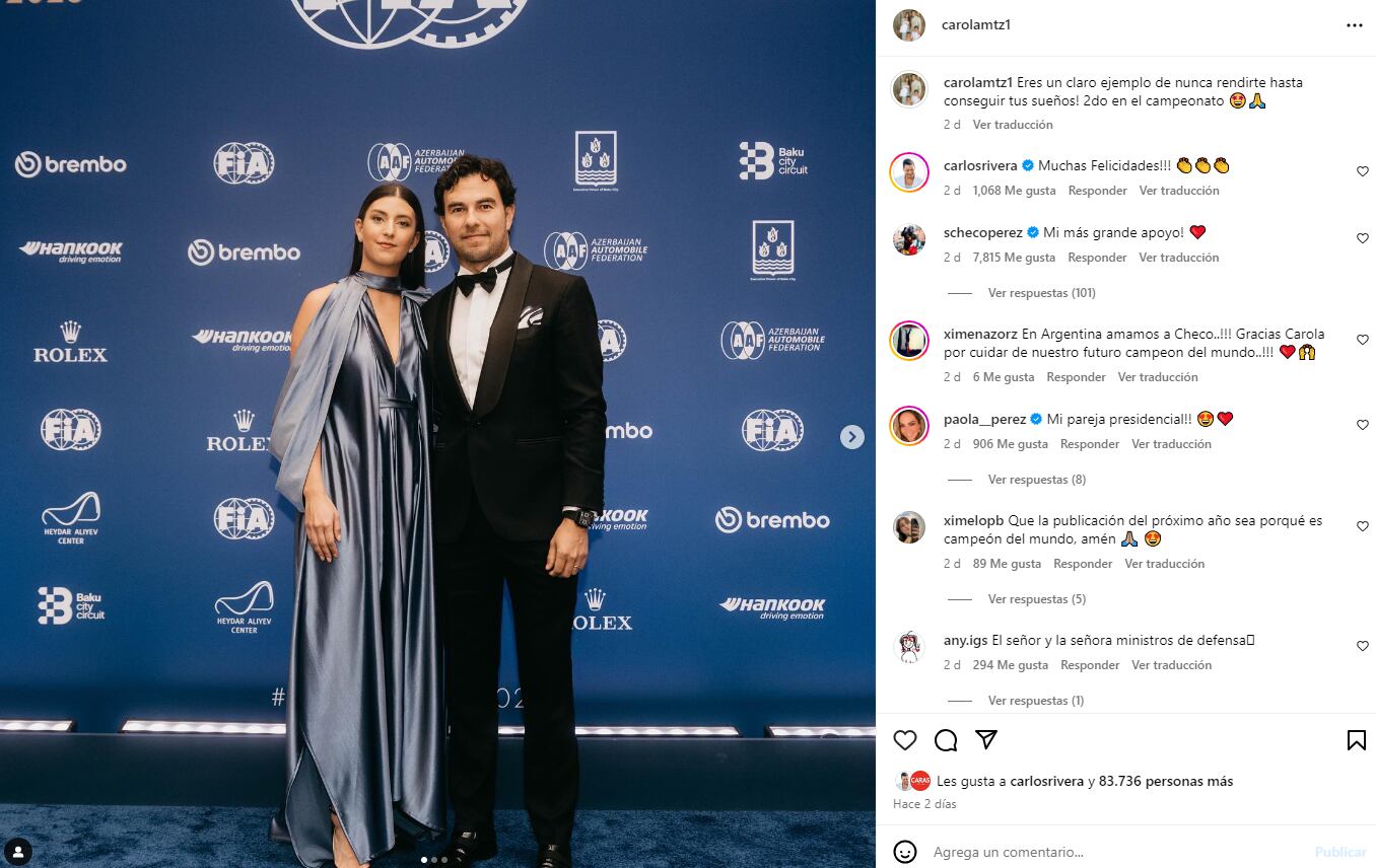 Checo Pérez y Carola Martínez/Instagram.