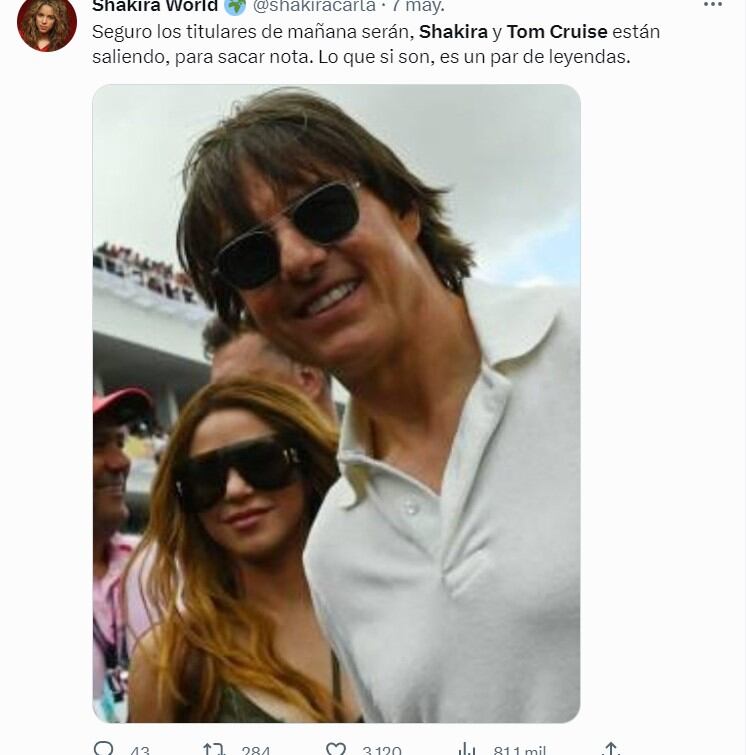 Tom Cruise, enloquecido y decidido en perseguir a Shakira, ya soltera 