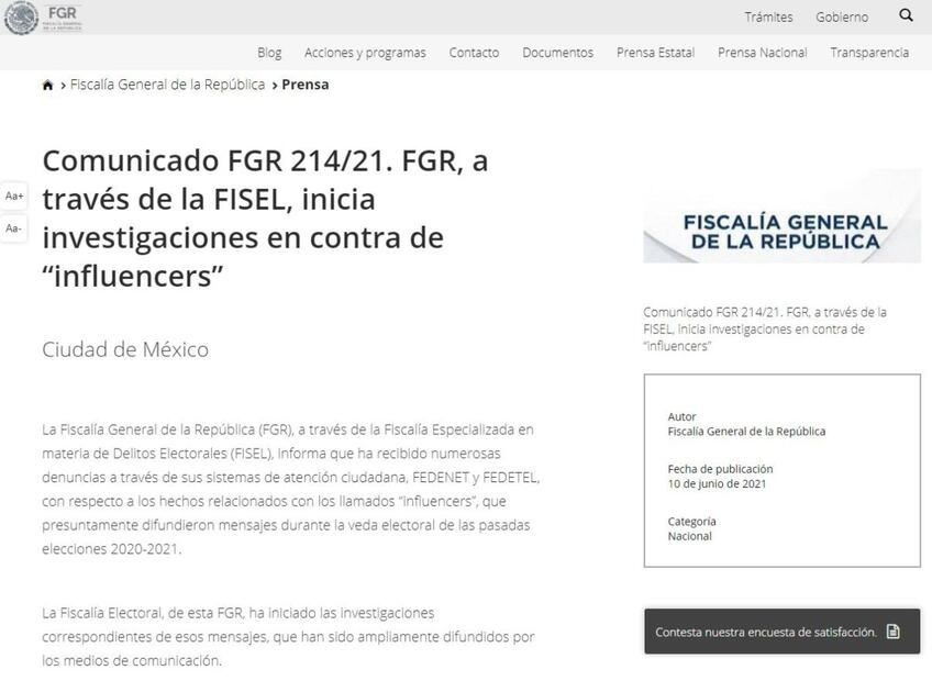 Fiscalía General de la República investiga a influencers por campaña del PVEM