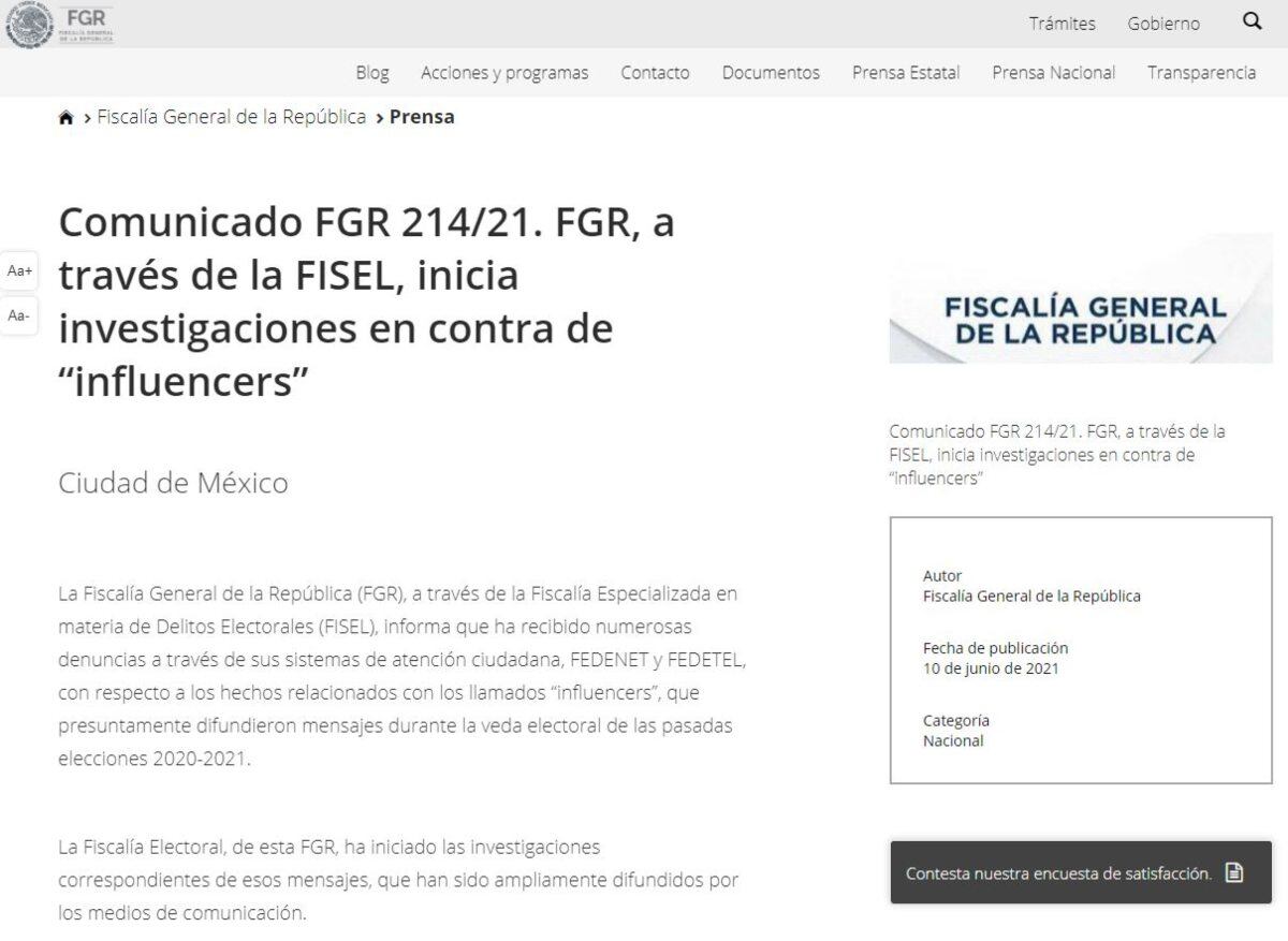 Fiscalía General de la República investiga a influencers por campaña del PVEM