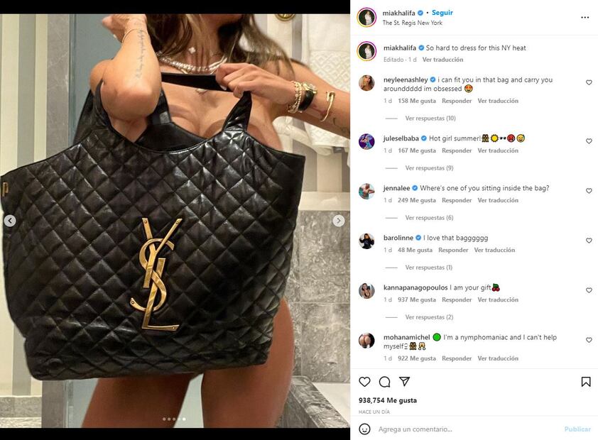 Con maxibolso de Yves Saint Laurent, Mia Khalifa reta a la censura de Instagram