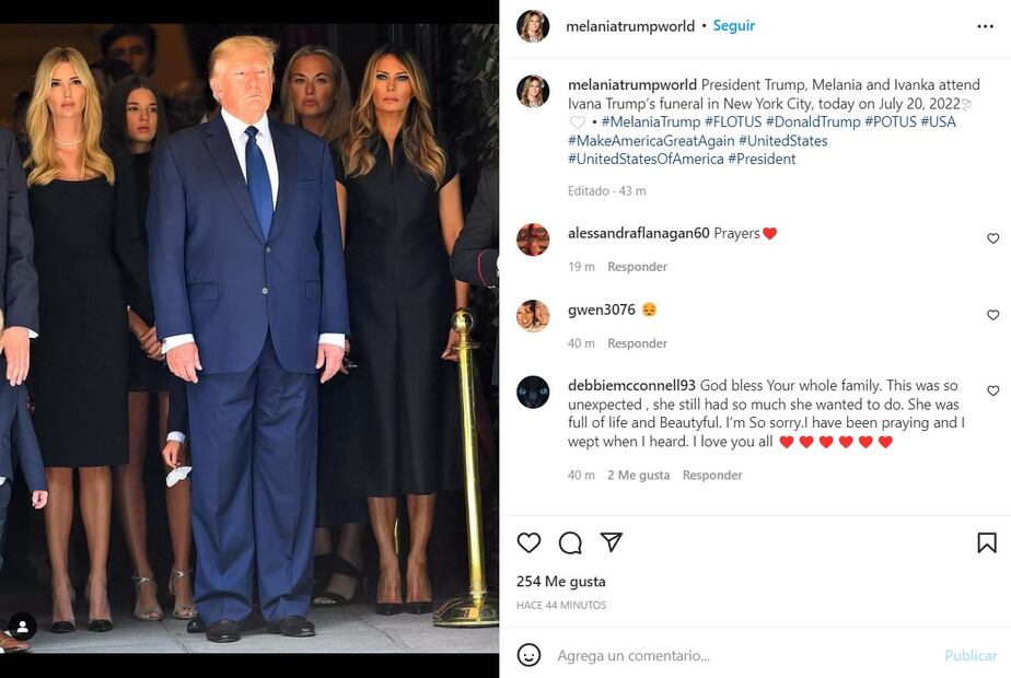 Donald Trump despide a Ivana acompañado de sus hijos en una solemne ceremonia