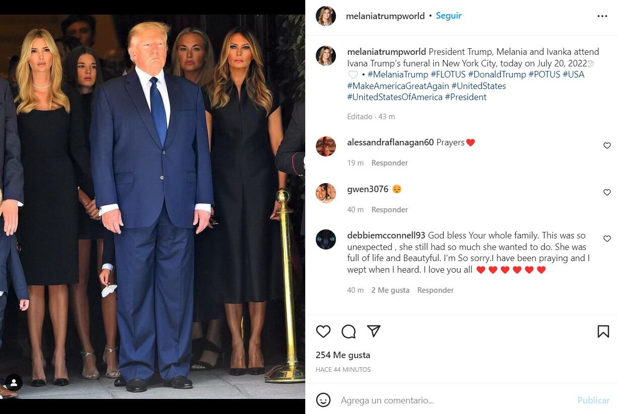 Donald Trump despide a Ivana acompañado de sus hijos en una solemne ceremonia
