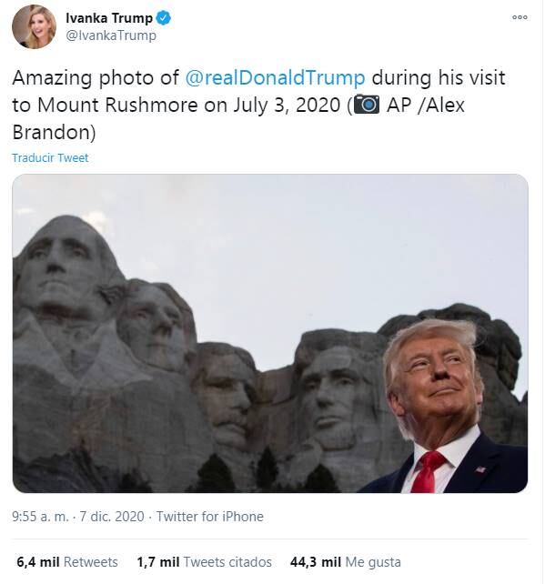 Ivanka Trump comparte extraña foto de Donald Trump en Monte Rushmore