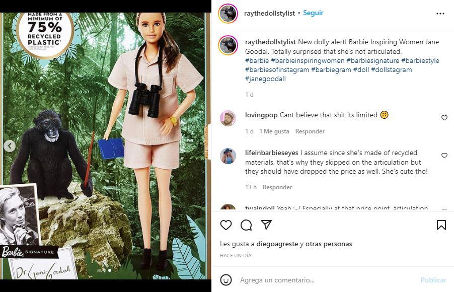 Barbie lanza muñeca inspirada en Jane Goodall, pionera en estudio de los chimpancés
