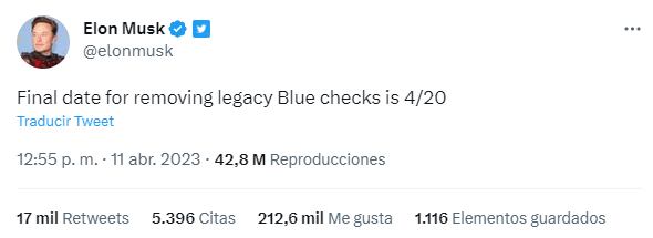 Elon Musk quita la palomita azul a cuentas de Twitter y los famosos reaccionan