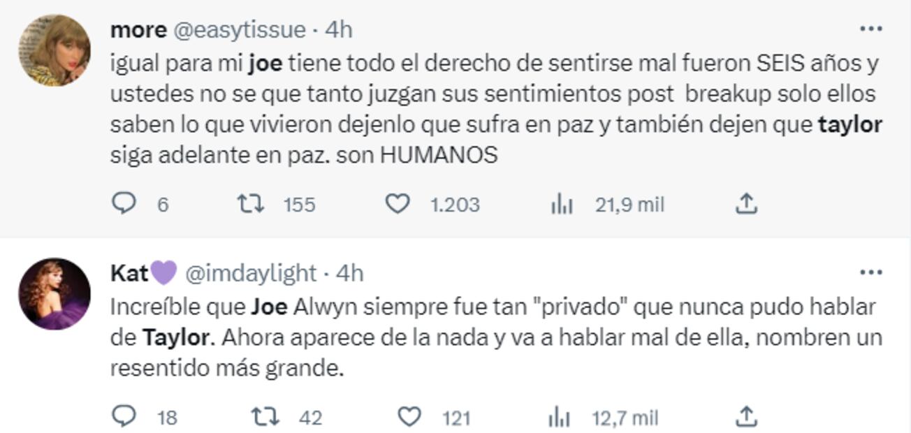 Fans de Taylor Swift reaccionan a las declaraciones de Joe Alwyn / Twitter