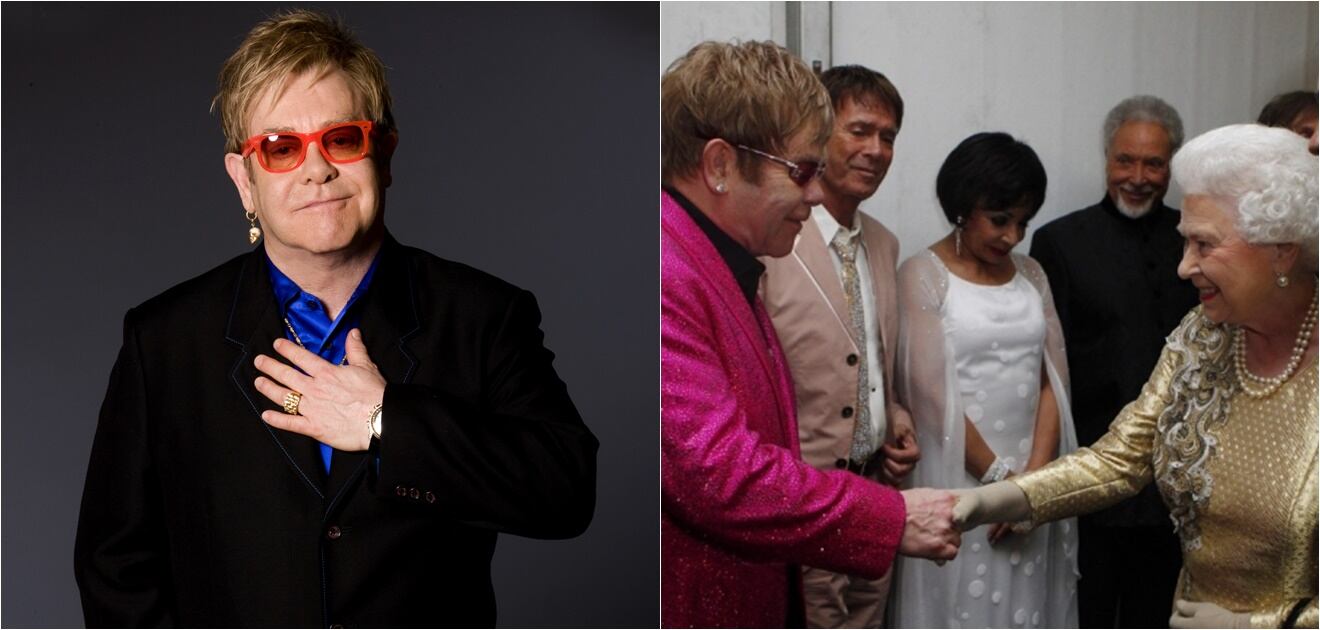 <p>Sir Elton John fue condecorado por la reina Isabel II. <strong>(Fotos: Archivo y Especial)</strong></p>

