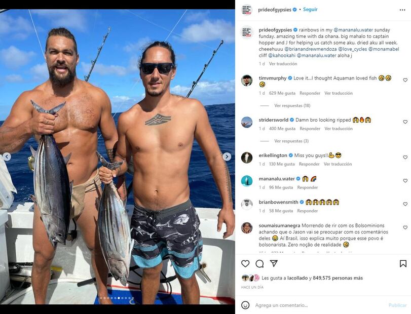 Jason Momoa deja nada a la imaginación mientras se va de pesca con sus amigos