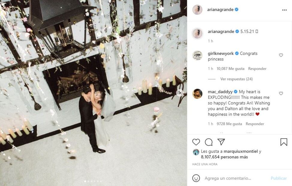 Ariana Grande presume fotos de su boda con Dalton Gomez
