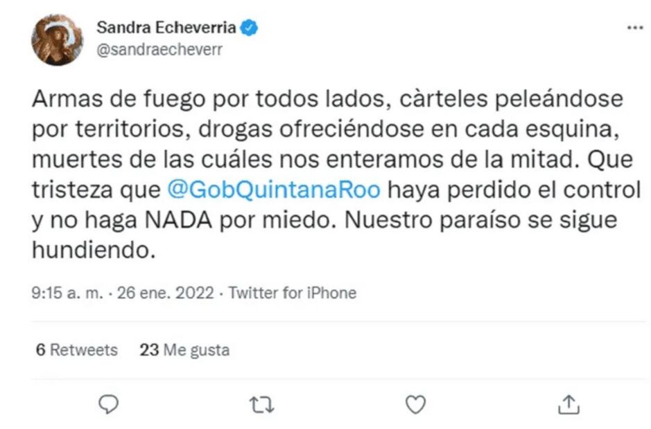 Sandra Echeverría explotó tras asalto a su papá en Quintana Roo