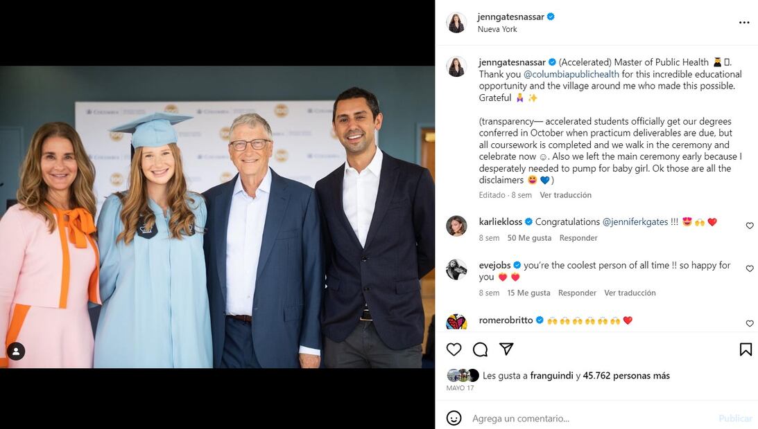 Melinda French, Jennifer Gates, Bill Gates y Nayel Nassar / Instagram