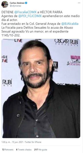 Héctor Parra es arrestado por presunto abuso sexual contra su hija