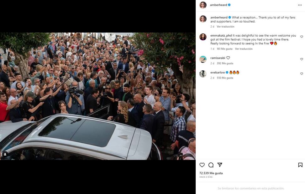 Amber Heard asiste al Rassegna Cinematografica Internazionale di Messina e Taormina / Instagram