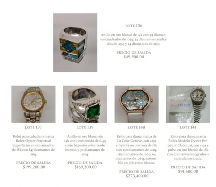 Rolex y otras lujosas joyas que serán subastadas en Los Pinos 