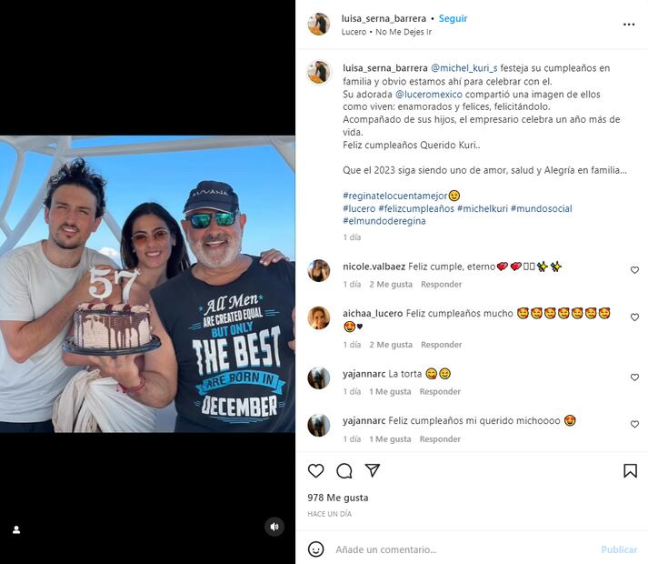 Lucero celebra el cumpleaños 57 de su novio Michel Kuri con viaje a la playa