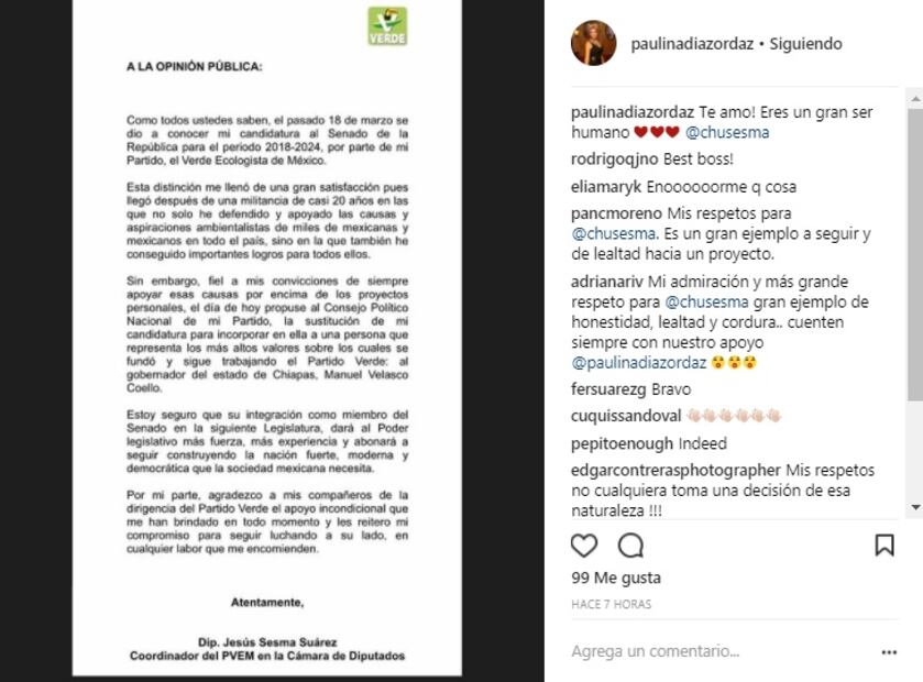 Esposo de Paulina Díaz Ordaz cede su lugar en el Senado al esposo de Anahí