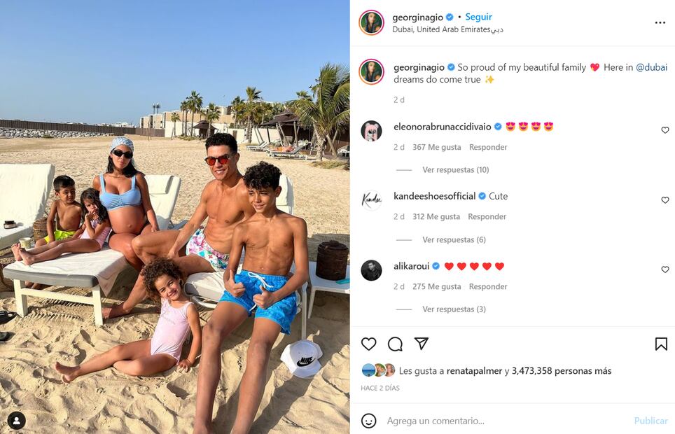 Georgina Rodríguez, novia de Cristiano Ronaldo, presume su baby bump de mellizos 