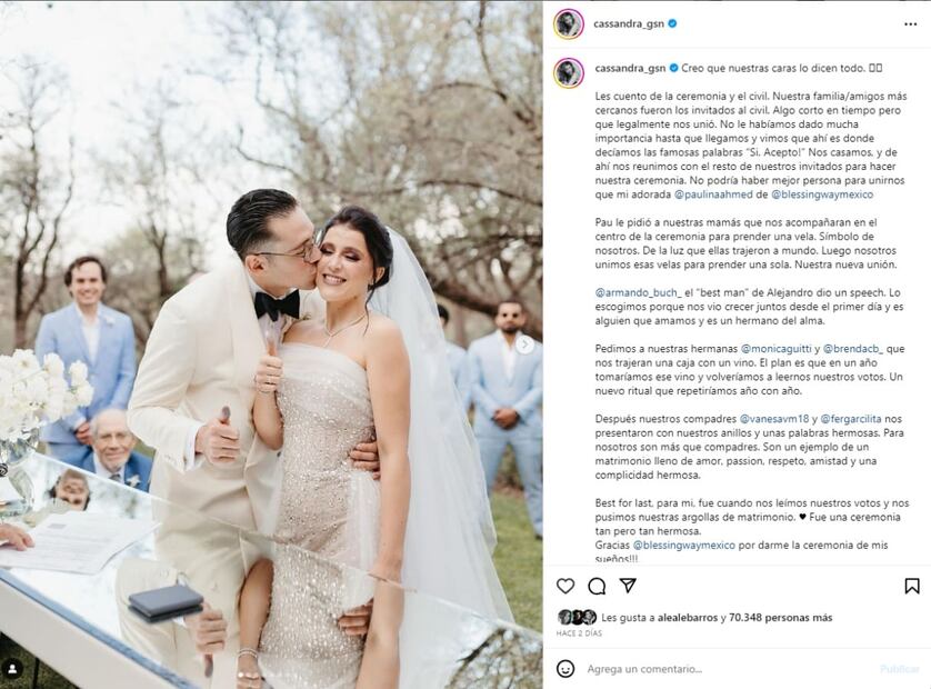 La boda de Cassandra Sánchez-Navarro y Alejandro Caceres / Instagram