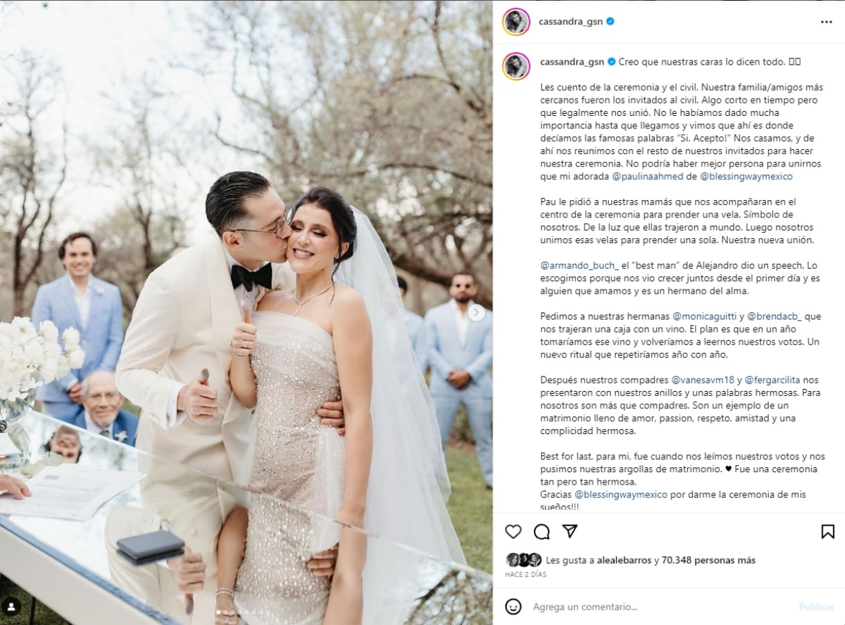La boda de Cassandra Sánchez-Navarro y Alejandro Caceres / Instagram