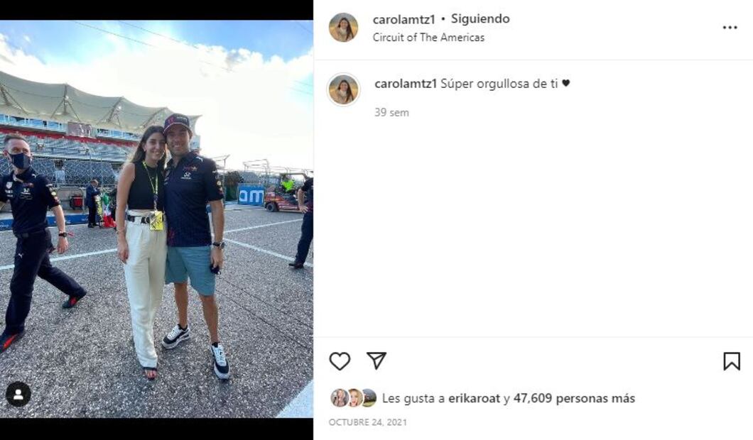 Checo Pérez y su esposa Carola Martínez aparecen juntos y enamorados
