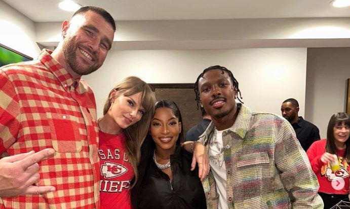 Travis Kelce, Taylor Swift, Chariah Gordon y Mecole Hardman Jr/Instagram: @Chariah.