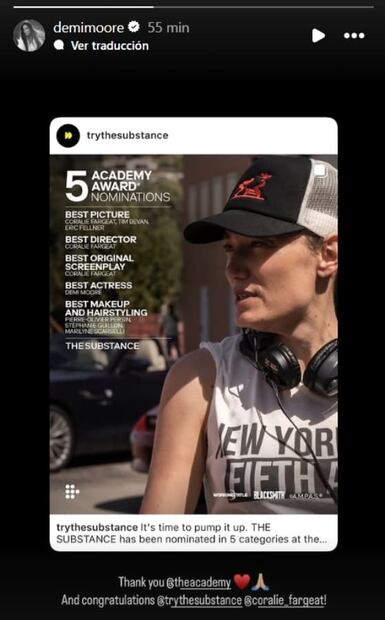 La modesta reacción de Demi Moore a su nominación en los Oscar / Foto: Instagram