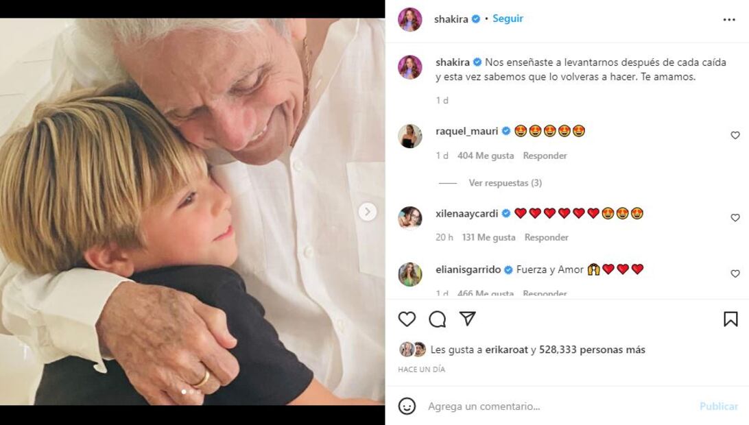 Shakira comparte un mensaje por la delicada de salud de su papá