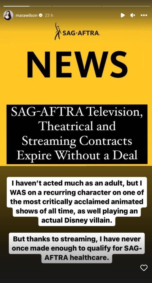 Mensaje de Mara Wilson en redes sociales / Instagram
