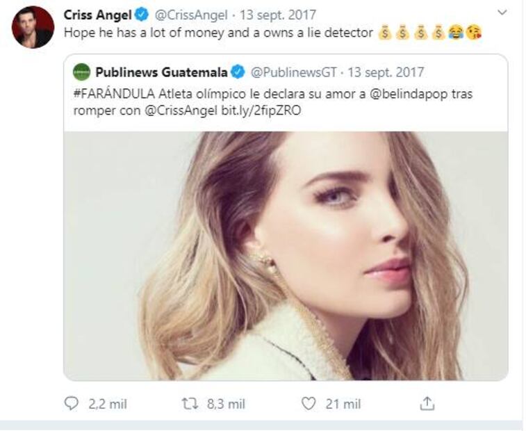 Filtran video musical de Belinda dirigido por su ex Criss Angel 
