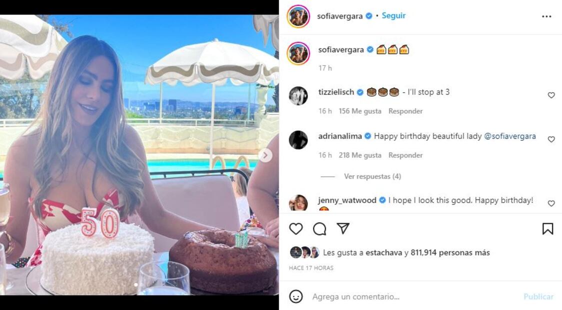Sofía Vergara cumple 50 años y lo celebra con un corsé blanco y rojo
